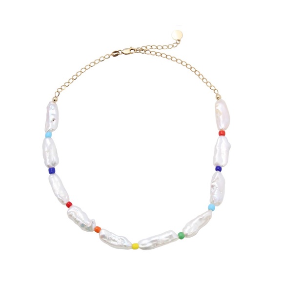 Genuine Freshwater Stick Pearl Colorful Beaded Rainbow Choker Necklace - Picture 2 of 5